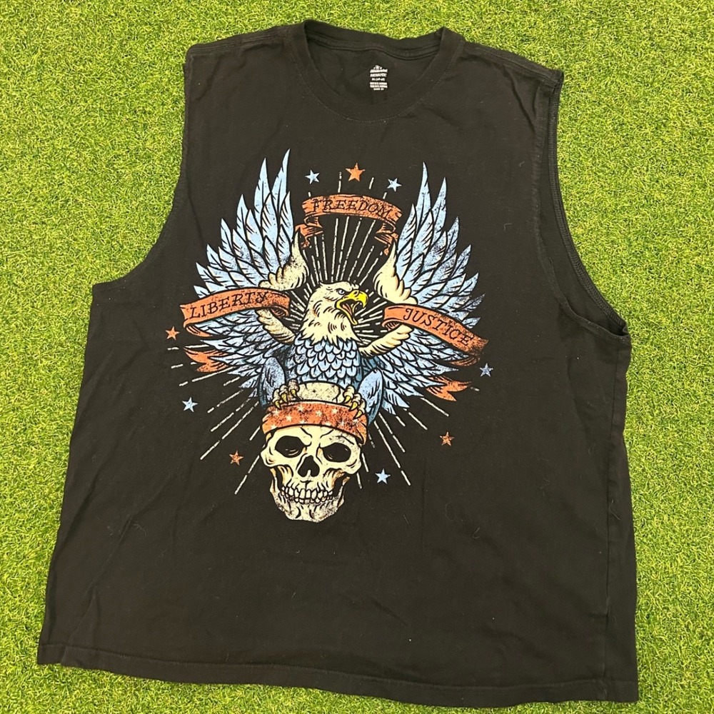 Celebrate‎ Patriotic Mens XL Black Skull Eagle Muscle Tank Top Liberty Freedom